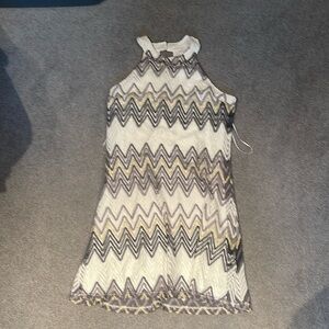 Candies lace chevron high neck tank dress in white M